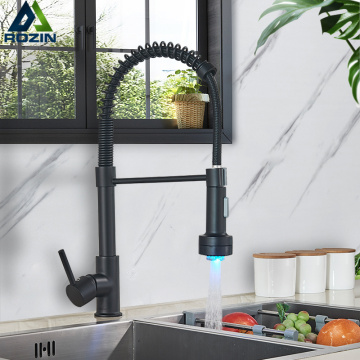 Rozin Led Nozzle Kitchen Faucet Deck Mounted Pull Down Black Faucets 360 Degree Rotation Stream Sprayer Hot Cold Mixer Taps