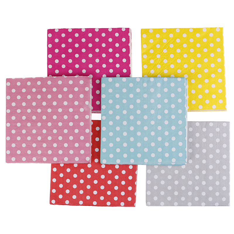 20PCS Polka Dot Paper Napkins Decoupage Printed Beverage Baby Shower Event & Party Tissue Napkins Kitchen Decoration Serviettes