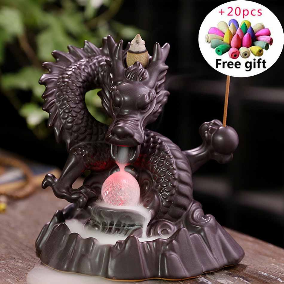 7 color Crystal ball Dragon Incense Burner Ceramic Backflow ncense holder Creative Smoke Waterfall Incense Holder Home Decor