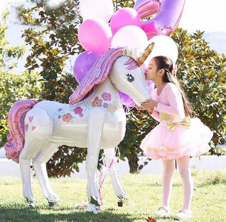 3.8ft Tall Unicorn Party Decorations 3D Walking Giant Unicornio Animal Foil Balloons Girls Birthday Party Decor Kids Supplies