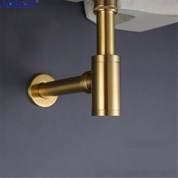 AODEYI Brass Bathroom Basin Bottle Trap, Brushed Gold P Trap with Unslotted Pop Up Drain Slotted Strainer