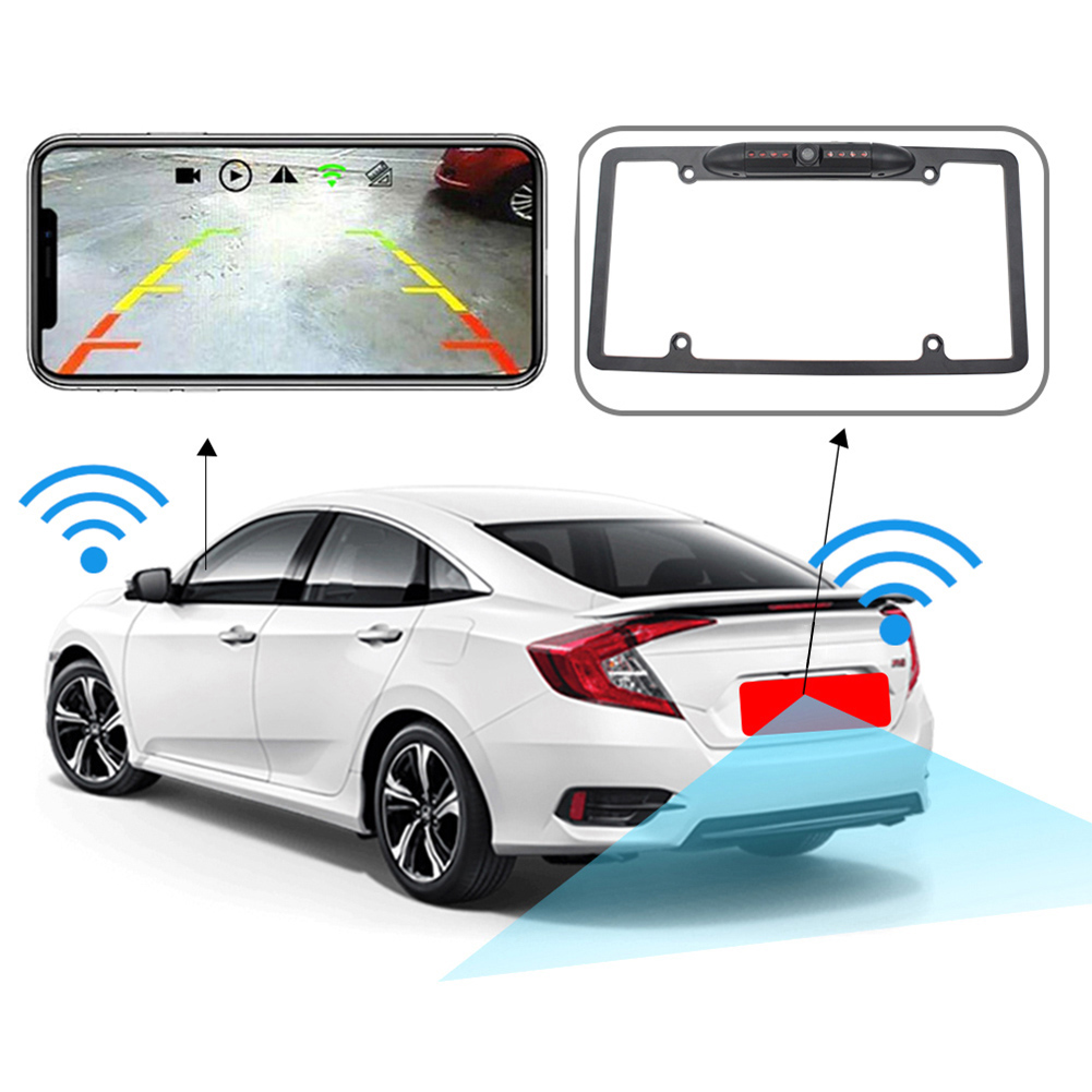 WiFi Digital Wireless Backup Camera for iPhone/Android IP69 Waterproof Car License Plate Frame Camera for Cars Trucks SUV