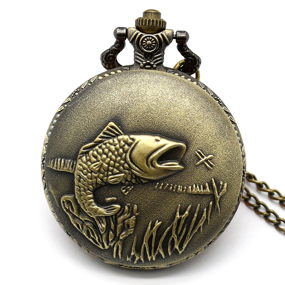 Vintage Pocket Watches Fishing Fish Fob Watch Relogio Masculino Relogio De Bolso For Man Woman Clock Nurse Watch Birthday Gifts