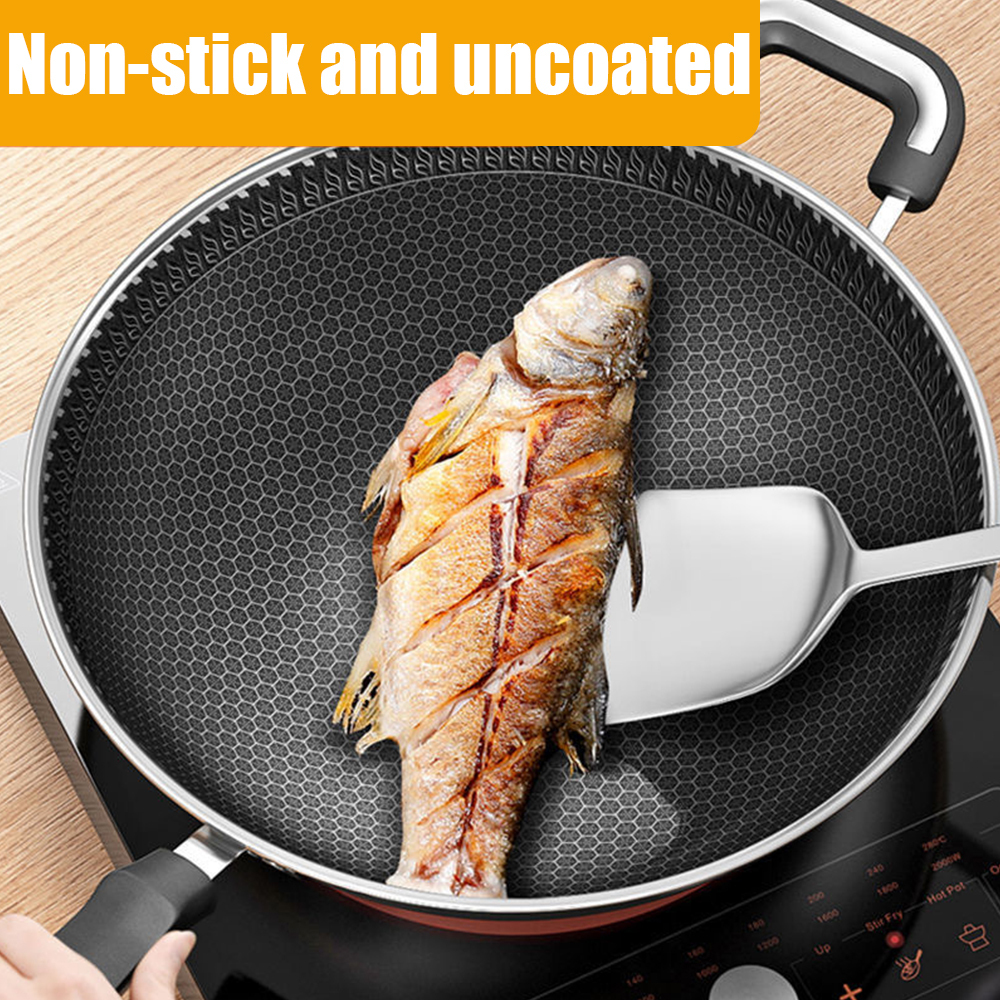 New Non-stick Pan Double-sided Honeycomb 304 Stainless Steel Wok Without Oil Smoke Frying Pan Wok Without Phosphorus