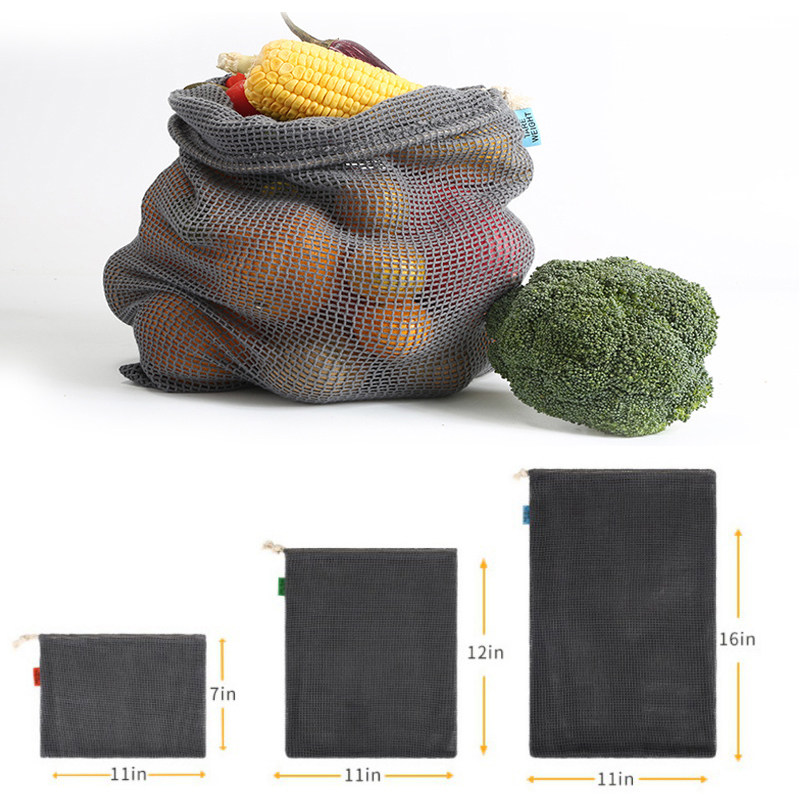 Durable Grocery Bags For Kitchen Provision Mesh Pouch Bag Market String Net Shopping Bags Vegetables Fruit Bag Black S/M/L