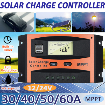 Efficient MPPT 30A/40A/50A/60A 12V 24V Auto Solar Charge Controller Dual USB LCD Display Controllers Solar Cell Panel Regulator