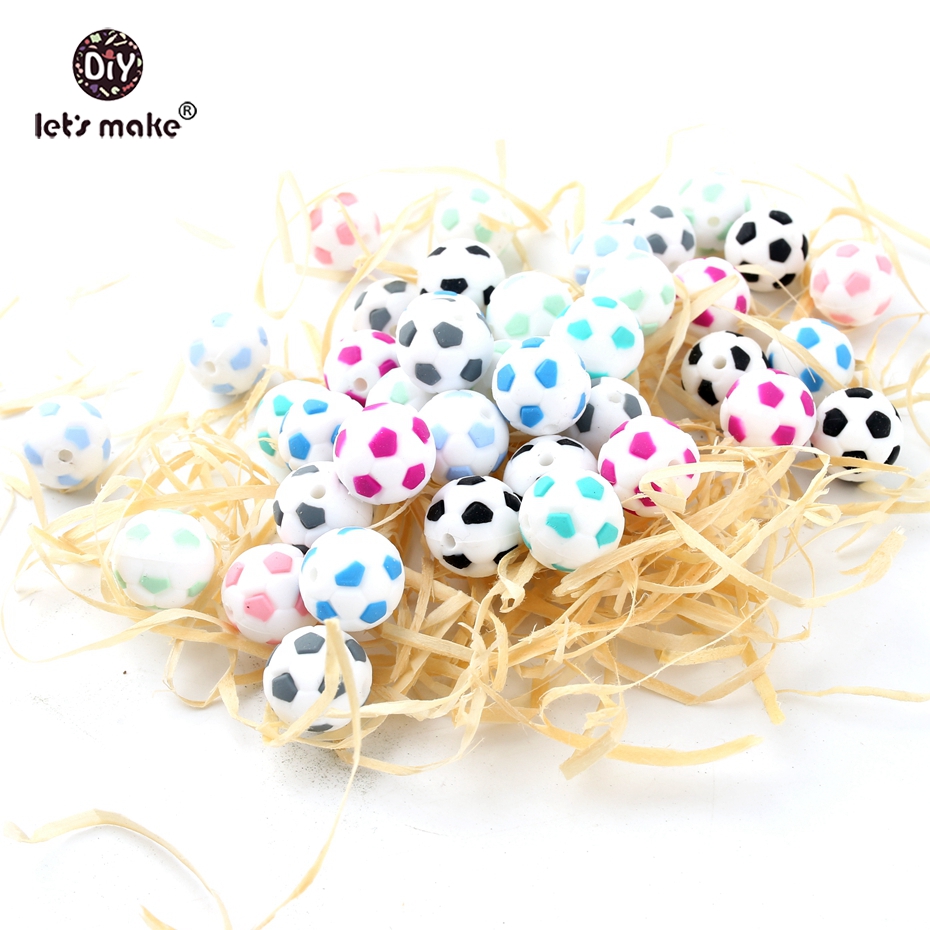 Let's make New Baby Toys Football 10pcs Silicone Beads 15mm Fashion Soccer DIY Jewelry Accessories Nursing Necklace Teethers
