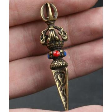 Chinese Bronze Exquisite Phurba Dagger Holder Xiangmo-chu Pestle Pendant Exorcise Evil Spirits Statue