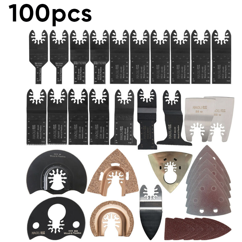 100pcs/set Saw Blades Sanding Papers Oscillating Multi Tool Kit Accessories For Black&Decker New