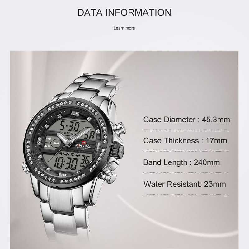 Luxury Brand NAVIFORCE Men Watch Analog Digital Watches Mens Stainless Steel Sport Waterproof Wristwatch Relogio Masculino 2020