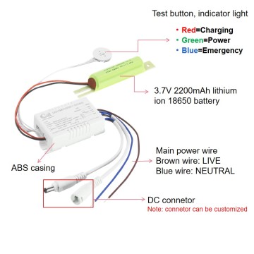 Small size LED emergency battery backup