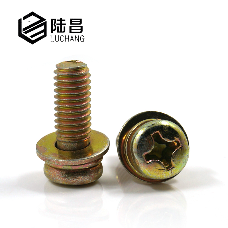 LUCHANG Metric Thread M3,M4 Color Zinc Phillips Round Pan Head Three Combination Screw with washer Bolts