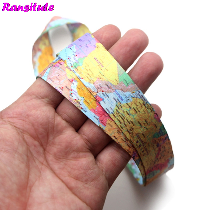 Ransitute R415 World Map Lanyard Neck Strap For Keys ID Card Mobile Phone Straps Badge Holder DIY Hang Rope