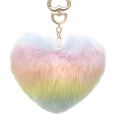 Heart Pompoms Keychain Rainbow Plush Balls Key Chains Decorative Pendant for Women Bag Accessories Keychains Car
