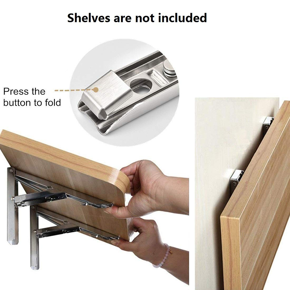 2pcs Folding Shelf Brackets Heavy Duty Stainless Steel Collapsible Shelf Bracket for Table Work Space Saving DIY Bracket