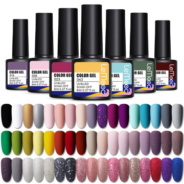 LEMOOC 8ml Nail Gel Polish 136 Colors Soak Off Semi Permanent For Matte Base Coat Hybrid Nail Art Gel Varnish Varnishes