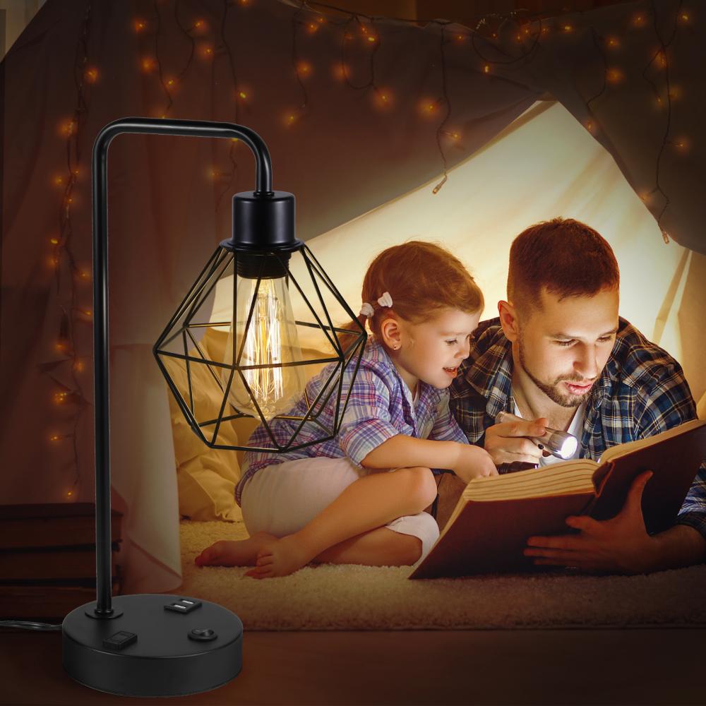 Edison Bedside Table Lamp with Charging Ports