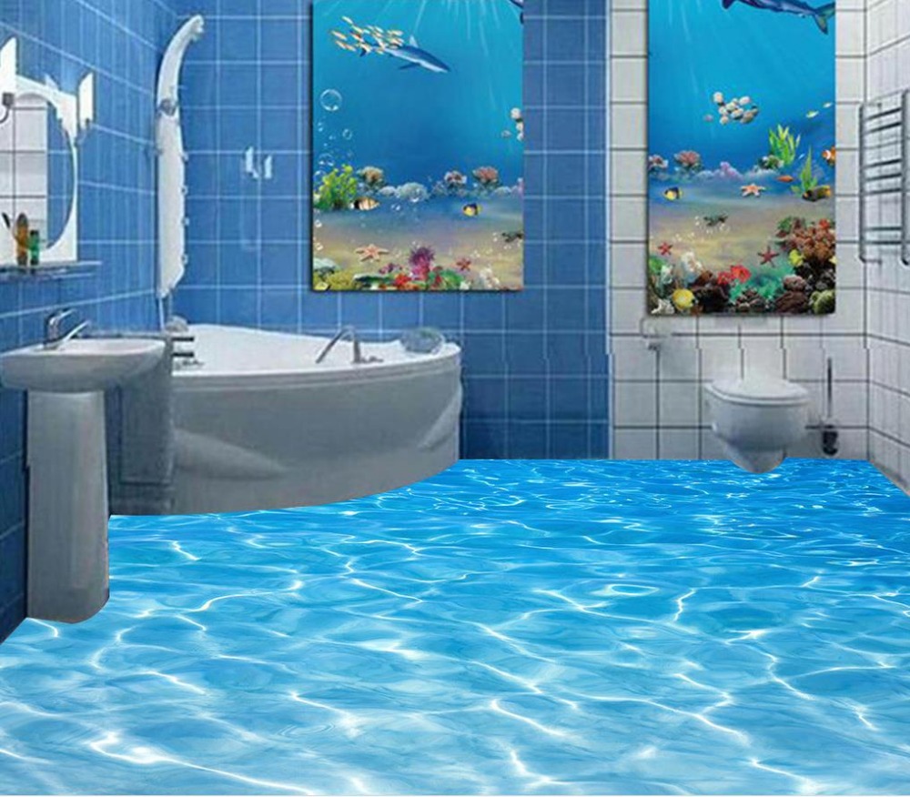 Photo floor wallpaper 3d stereoscopic Sea water ripples 3D floor Videos self-adhesive 3D floor wallpapers