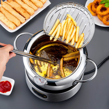 Kitchen Deep Frying Pot Thermometre Tempura Fryer Pan Temperature Control Fried Chicken Pot Cooking Tools Stainless Steel #T3G