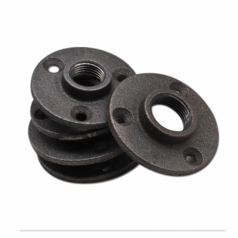 1pcs1/2" 3/4" Black Decorative Malleable Iron Floor/Wall Flange Malleable Cast Iron Pipe Fittings BSP Threaded Hole