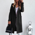 2020 Autumn Winter Wool Blend Coat Female Casual Mid-Long Pocket Overcoat Trench Solid Women Long Sleeve Button Jacket Outerwear