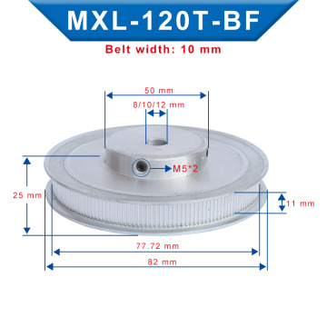 Timing Pulley MXL-120T Inner Bore 8/10/12 mm Belt Pulley Slot Width 11 mm Match with Width 10 mm MXL-Timing Belt For 3D Printer