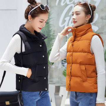 Autumn Winter Women's Solid Loose Vests Stand Collar Vest Jacket Cotton Padded Sleeveless Coat Windproof Warm Waistcoat