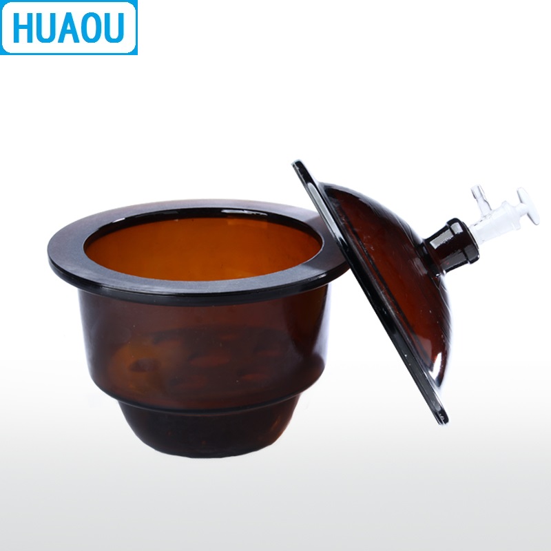 HUAOU 210mm Vacuum Desiccator with Ground - In Stopcock Porcelain Plate Amber Brown Glass Laboratory Drying Equipment