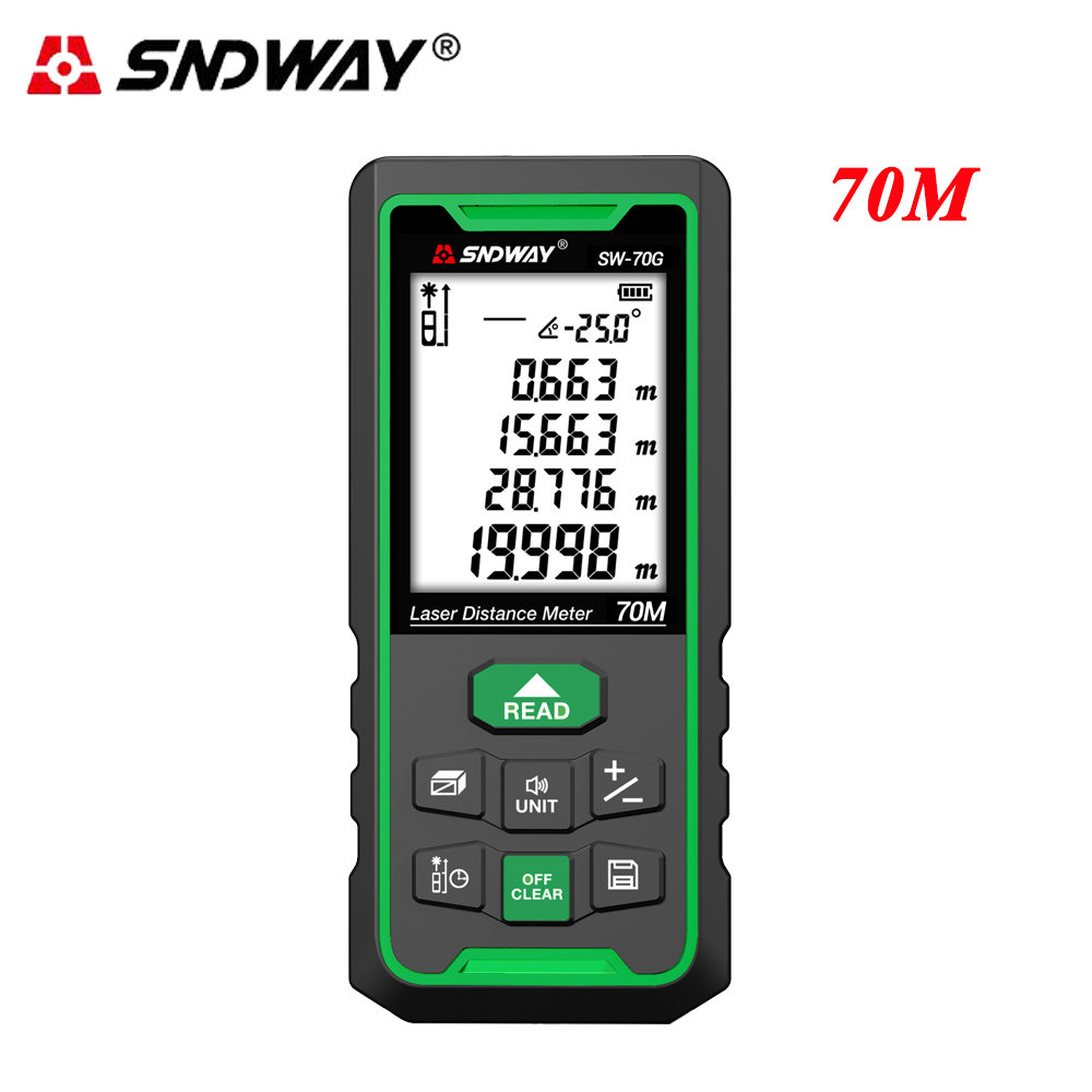 SNDWAY Green Laser Distance Meter 70m/50m/100m Range finder Rangefinder Trena Tape Measure Angle Measurement Ruler Roulette Tool
