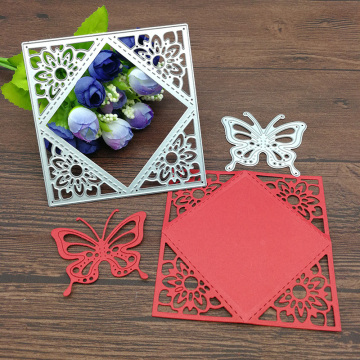 2pc flower butterfly square gift Metal Cutting Dies Stencil Scrapbooking Photo Album Card Paper Embossing Craft DIY