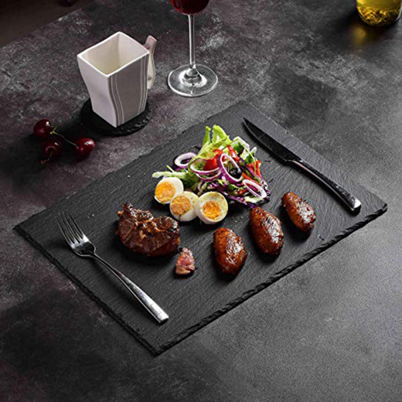 Natural Slate Placemats Kitchen Dish Plate Drink Coasters Glass Mug Cup Mats Natural Edge Kitchen Dining Table Serving Plate