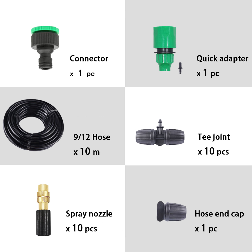 New Arrival 10m 9/12 Hose Automatic Copper Spray Irrigation System Garden Mist Watering Kits with Adjustable Nozzle #26301-11