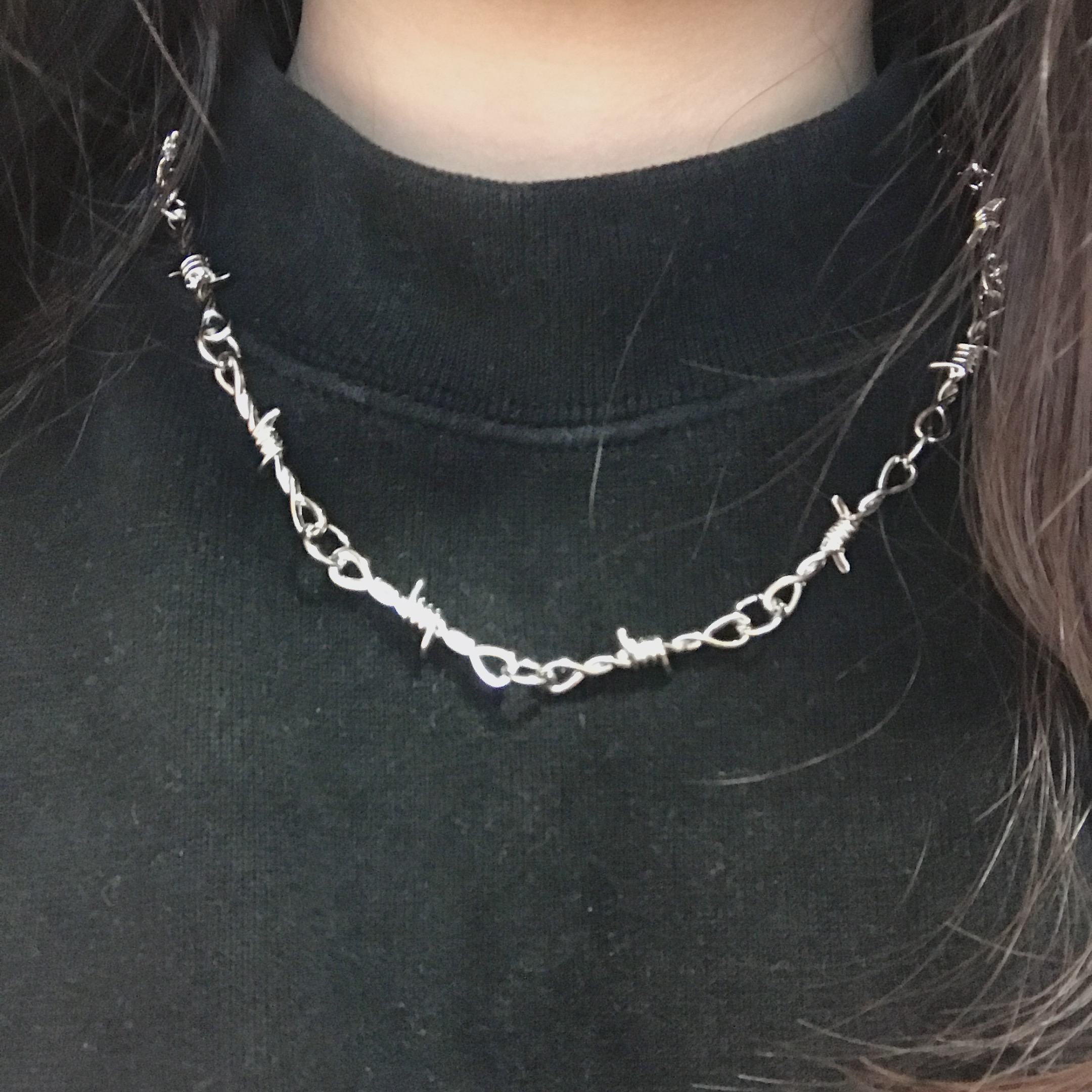Punk Metal Silver Color Wire Brambles Necklace Barbed Wire Brambles Link Chain Choker Fashion Jewelry Rock Night Club Unisex