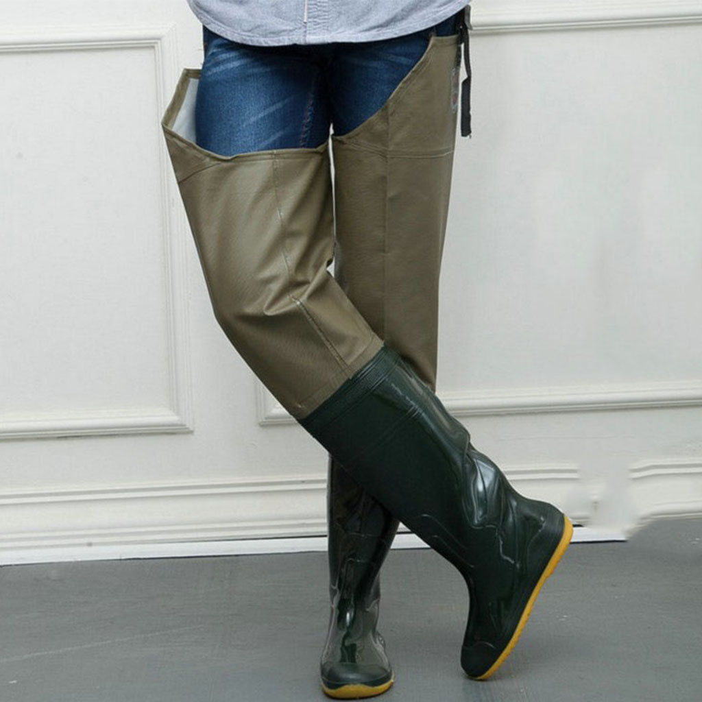 Fishing Hunting Waders Waterproof PVC Soft Boots Outdoor Pant Anti-slip Fishing Waders -Yellow