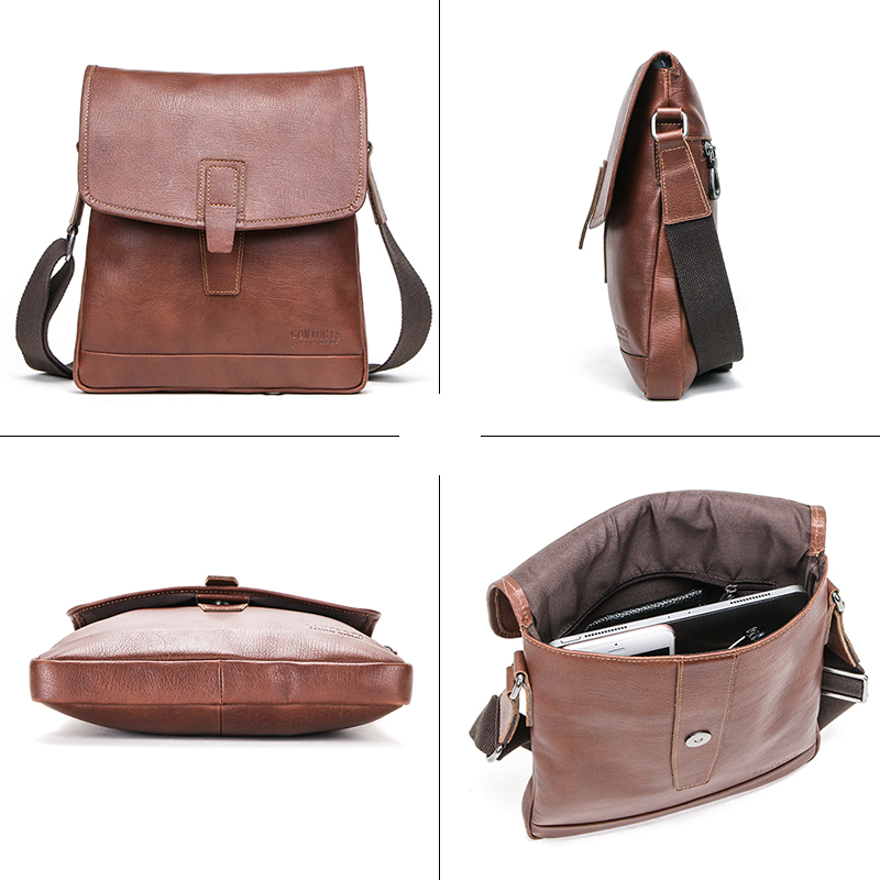CONTACT'S NEW Men Handbags Vegetable Tanned Cow Leather Messenger Bag Casual Male Cross Body Shoulder Bags for 10.5 inch iPad