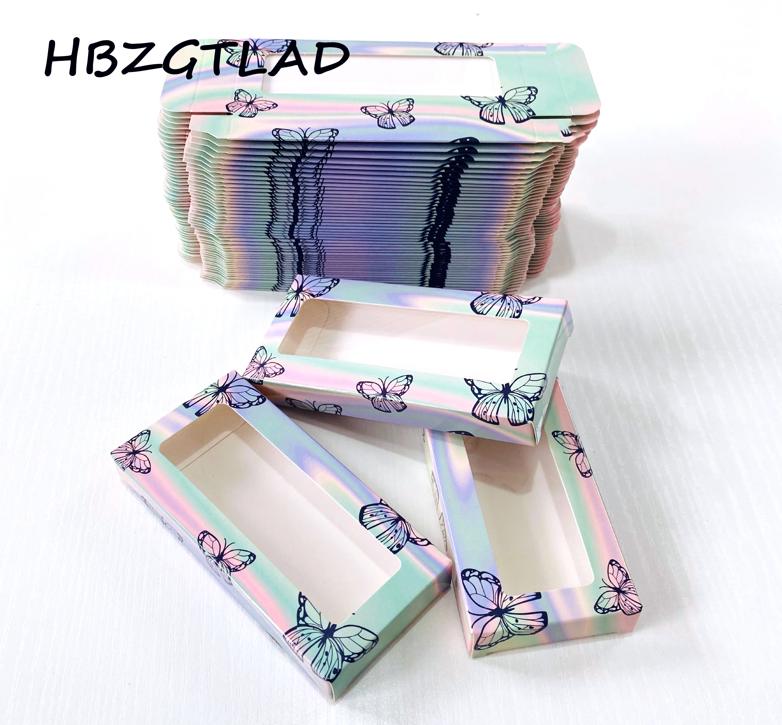 New color holographic butterfly lashes box 100/200pcs soft paper eyelashes packaging box 1DIY flash packing box rectangle case