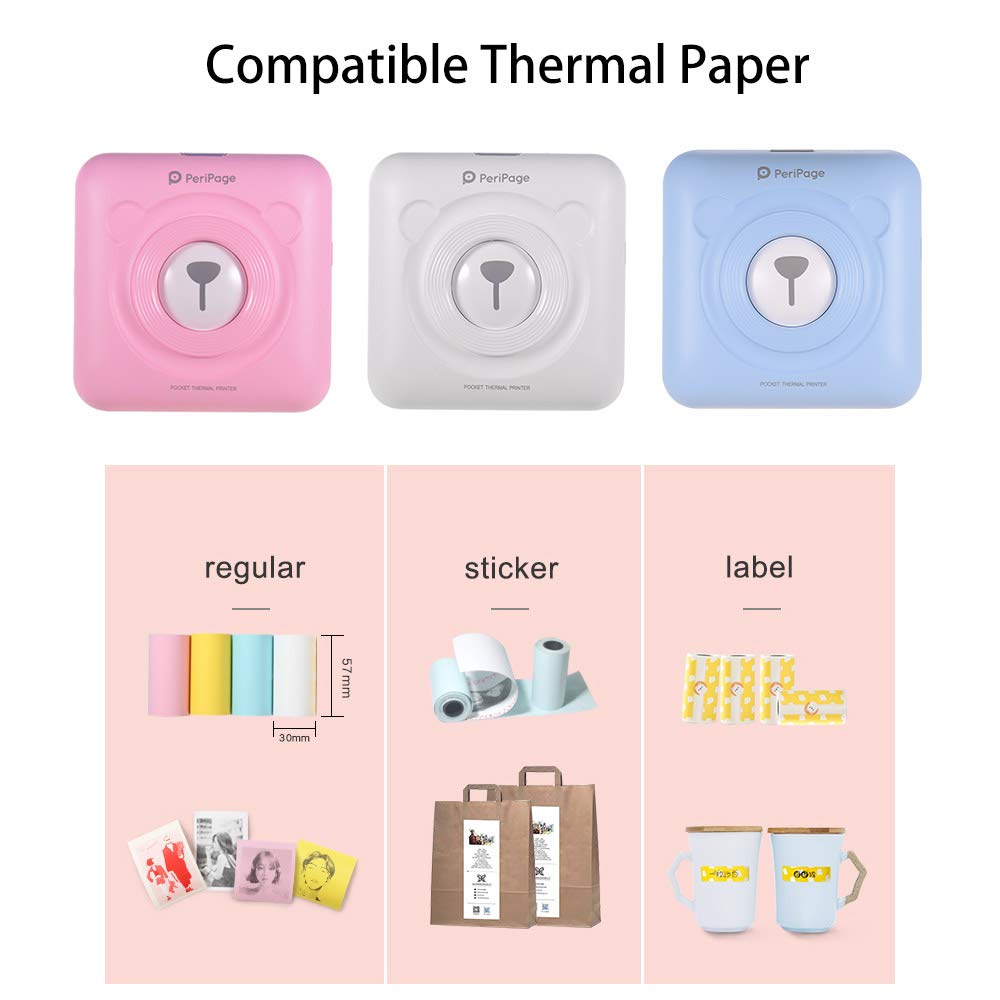 PeriPage Mini Portable Thermal Printer Pocket Photo Printer Bluetooth Connection With Mobile Phone Android iOS 58mm 203 DPI