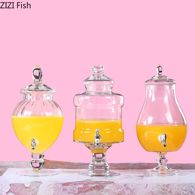 6/7L Transparent Glass Fruit Juice Tank with Faucet Glass Bottle Beverage Juice Beer Storage Tank Hotel Home Storage Supplies