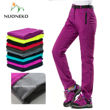 NUONEKO New Winter Women's Outdoor Pants Thick Fleece Softshell Sports Trousers Hiking Trekking Ski Waterproof Women Pants PM21