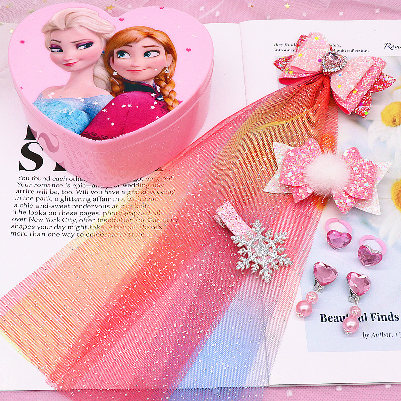 Elsa Princess Frozen 2 Girl Hair Accessories Cartoon Christmas Birthday Gift Box Jewellery Toys Necklace Earring Hair Pins Clips