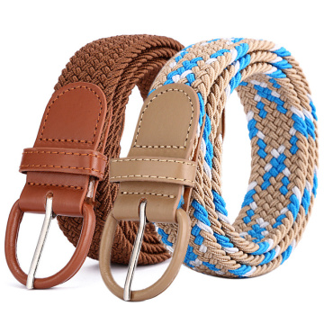 New Men Women Casual Knitted Pin Buckle Belt Woven Canvas Elastic Expandable Braided Stretch Belts Stripe Webbing Strap