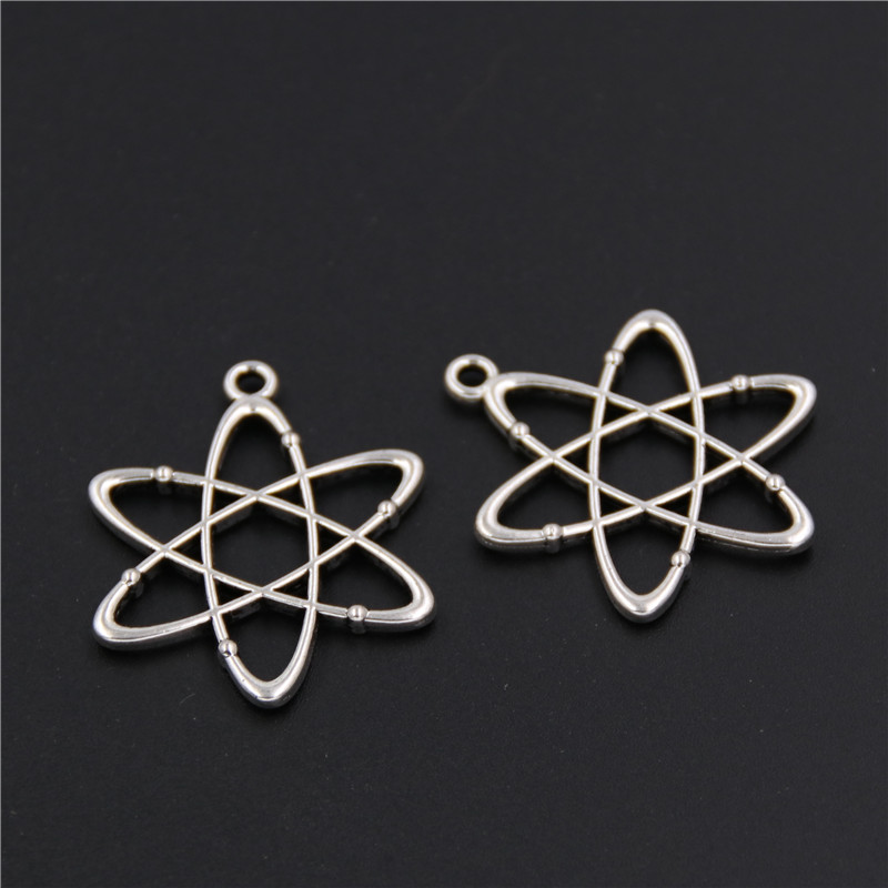 10pcs Silver Color Zinc Alloy Geometry Charms atom chemistry Pendants for Jewelry Making DIY Handmade Craft A1590