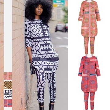 2 Piece African Sets For Women New Africa Print Elastic Bazin Baggy Pants Rock Style Dashiki Sleeve Famous Suit Lady Tracksuits
