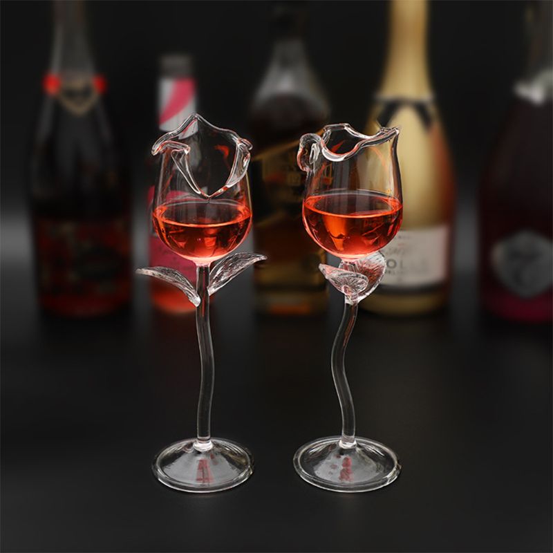 Fancy Red Wine Goblet Wine Cocktail Glasses 100ml Rose Flower Shape Wine Glass Party Barware Drinkware