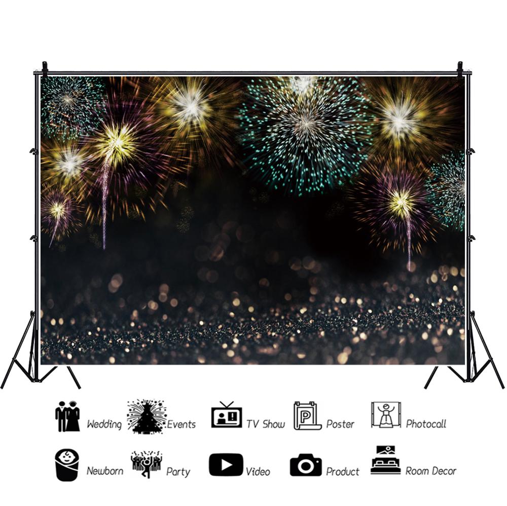 Laeacco New Year Firework Firecracker Dark Polka Dots Light Bokeh Party Decor Photography Background Photo Backdrop Photo Studio