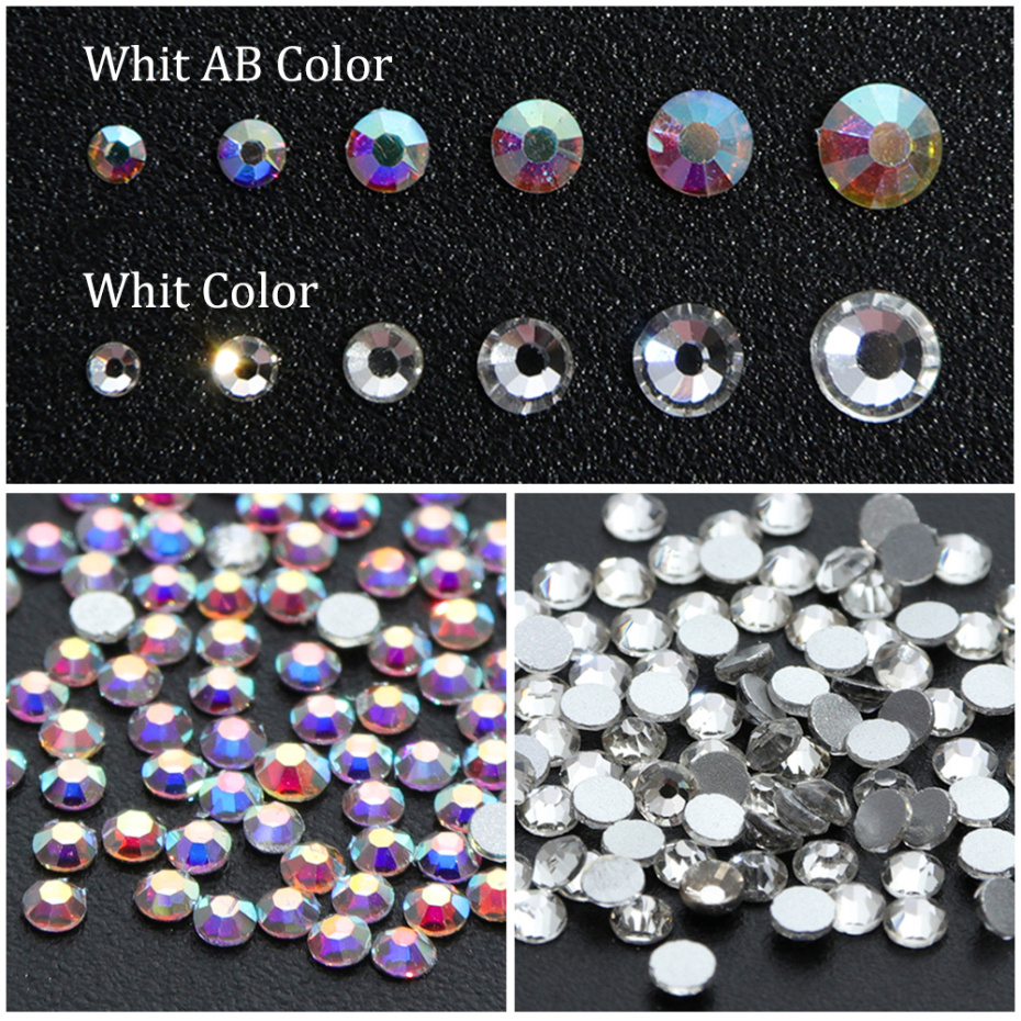 1440pcs AB White Nail Rhinestones Crystal SS3-SS40 Diamond Glitter Strass Nail Art Decorations Accessories Flatback Gems NF880