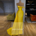 ANGEL NOVIAS Long Sleeves Yellow Arabic Evening Dress 2020 Formal Gowns 2021 vestido sirena largo