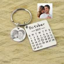 Personalized Calendar Keychain Hand Stamped Calendar Special Day Calendar Anniversary Wedding Gift Photo Keychain
