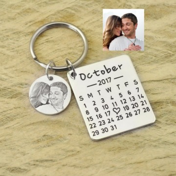 Personalized Calendar Keychain Hand Stamped Calendar Special Day Calendar Anniversary Wedding Gift Photo Keychain