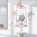 [shijuekongjian] Cartoon Girl Moon Wall Stickers DIY Balloon Mural Decals for Kids Rooms Baby Bedroom Nursery House Decoration